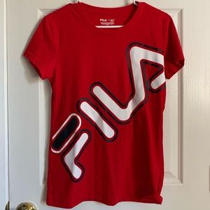 Women red fila shirt